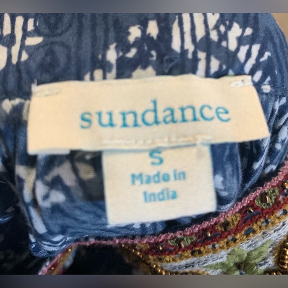 Sundance Outback Blue Beaded Embroidered Boho Top - Picture 6 of 7